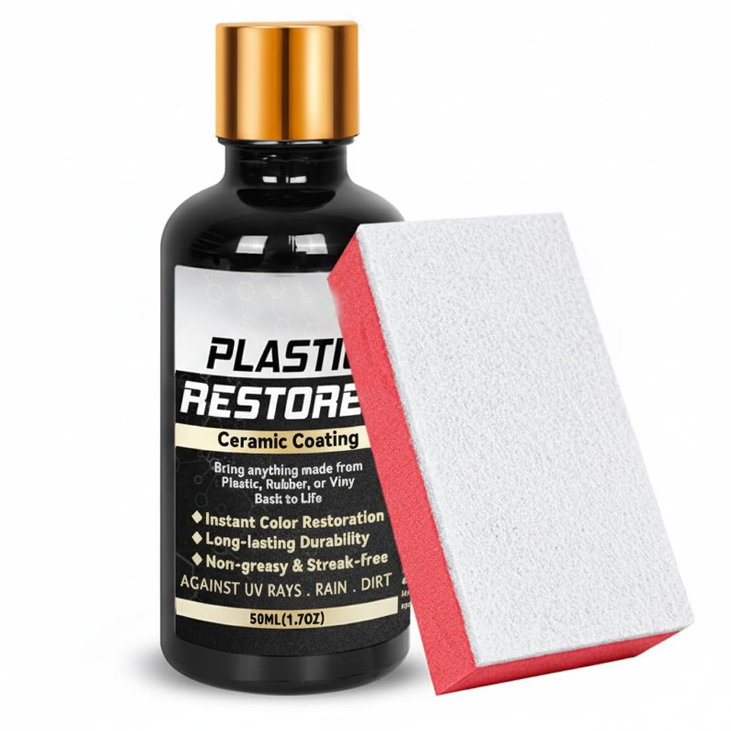 Plastic Restorer for Cars, Ceramic Plastic Restorer for Cars, Automotive Hydrophobic Ceramic Trim Coating, Instant Bring, Rubber, Vinyl Back to Life, Resists Water, Uv Rays, Dirt