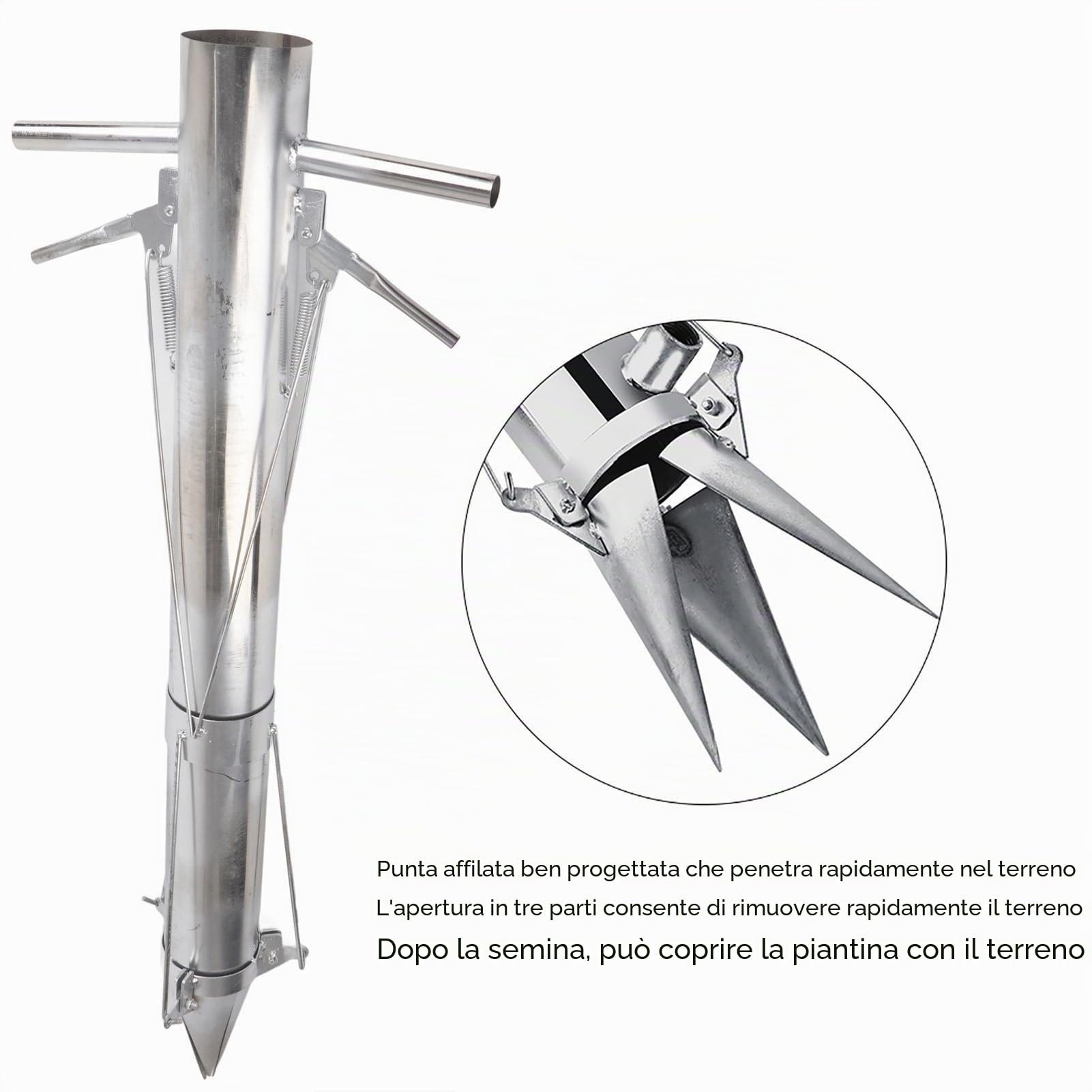 FLEXMAN Trapiantatrice per Piantine, Strumento per Piantare Bulbi a Manico Lungo in Acciaio Inossidabile, Strumento di Trapianto Manuale per Aziende Agricole (Double handle)