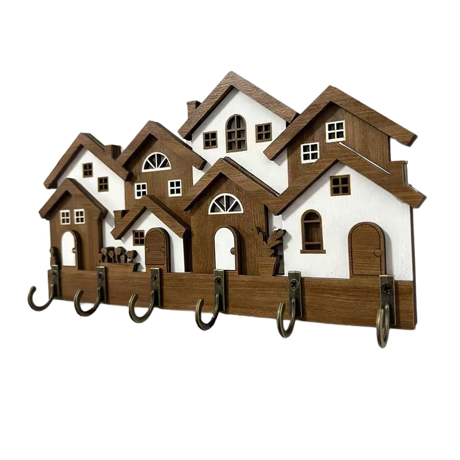FackLOxc Wooden 3D House Hanger Artistic Storage Rack for Entryway Functional and Home Decoration Wooden Hook