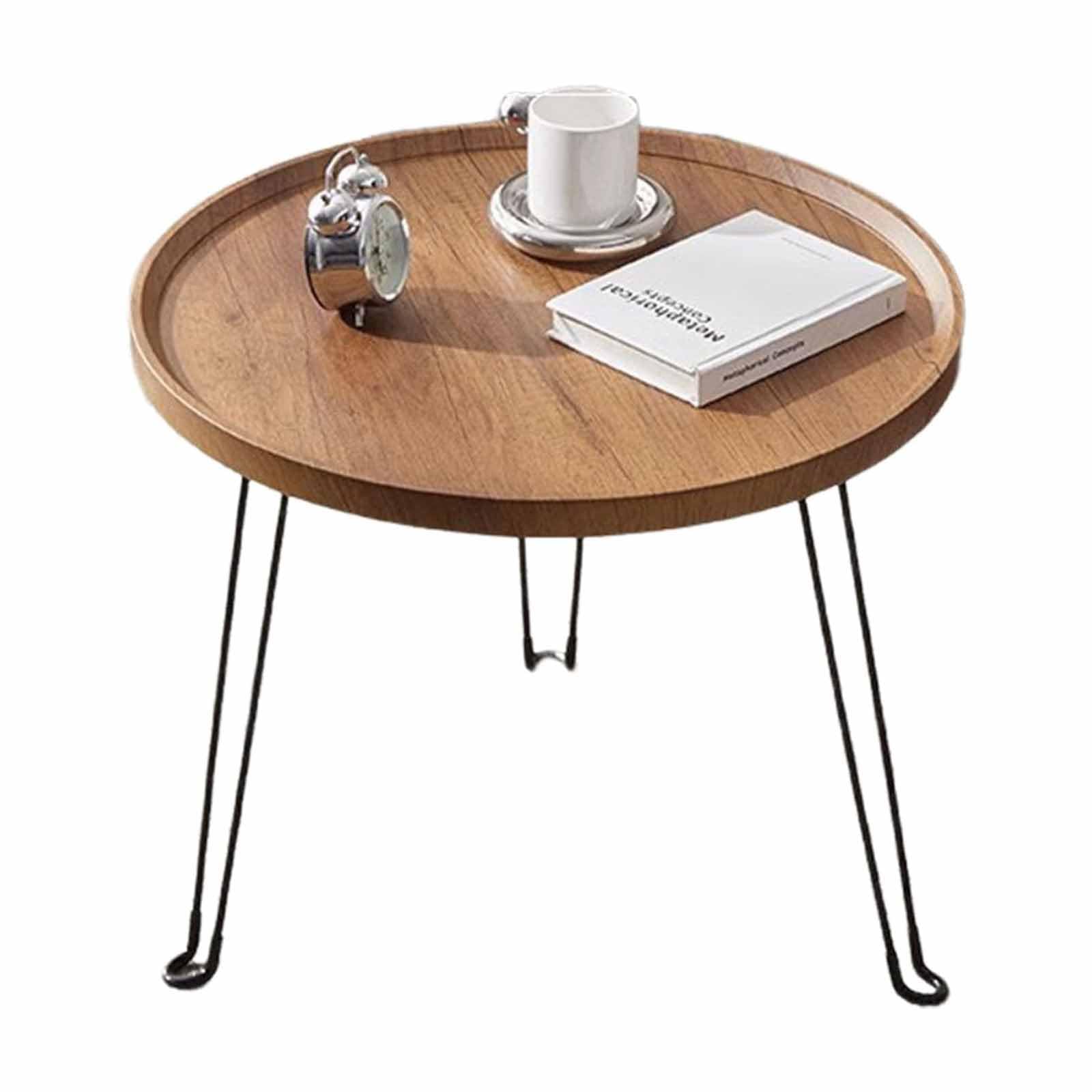 SXZenSpace Small Round Side End Table Living Room Bedroom, Nightstand, Portable Folding Metal Accent Next To Couches/Sofas Or Against A Wall,wood