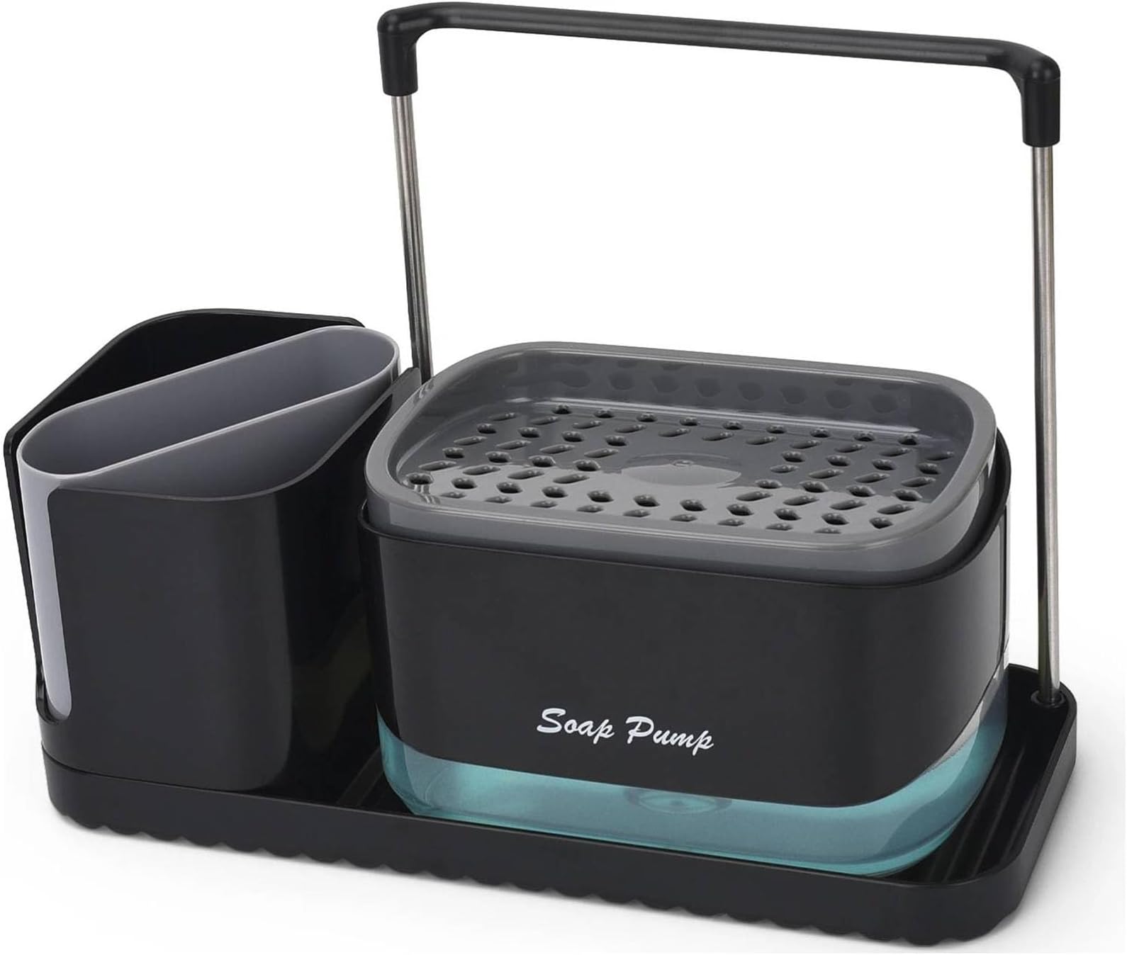 Streamlined Kitchen Organization: Dish Soap Dispenser and Caddy Set, Tray, Sponge Holder, Dishcloth Holder, and Dish Brush Holder - Simplify Countertop Storage with Smart Gadgets.