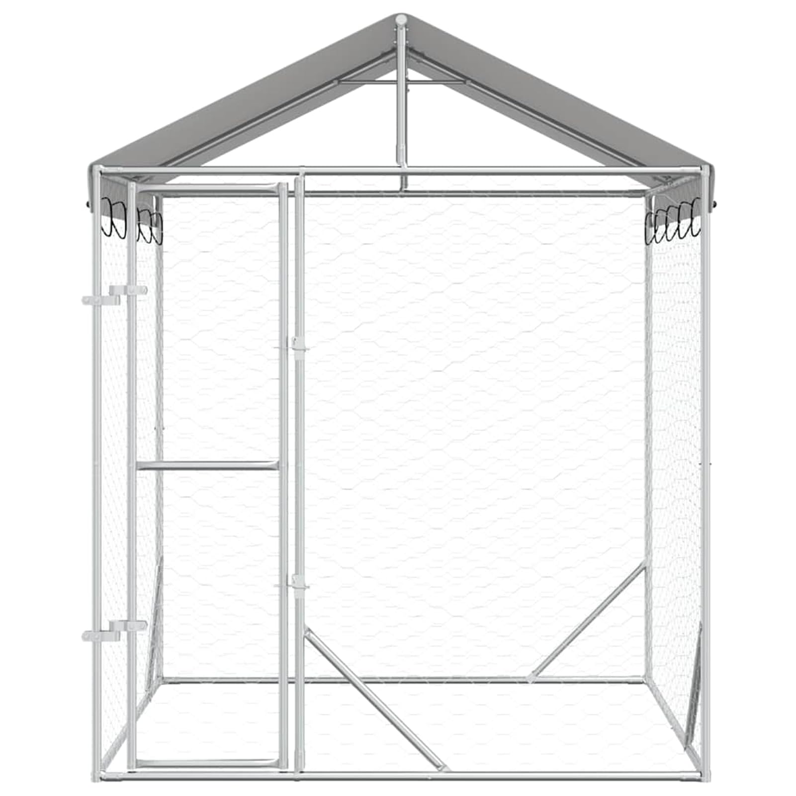 Gecheer Outdoor-Hundezwinger mit Dach Silber 2x2x2,5 m Verzinkter Stahl, Hundezwinger Freilaufgehege für große Hunde Garten Camping Outdoor153675