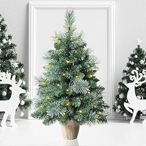 2ft Pre-lit Mini Artificial Christmas Tree,68 PVC Branches Tips & 17 Flowering Pine Needles & LED String Lights & Burlap Wrapped Base,Battery Operated Green Xmas Tree for Tabletop 2ft Pre lit Mini Artificial Christmas Tree68 PVC Branches Tips 17 Flowering Pine Needles LED String Lights Burlap Wrapped BaseBattery Operated Green Xmas Tree for Tabletop