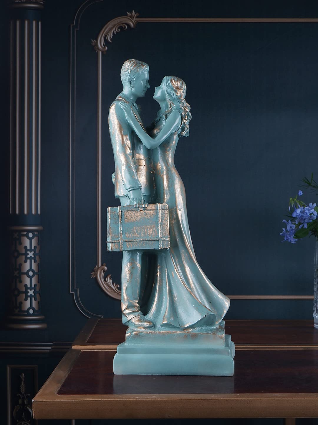 THE WHITE INK DECOR Couple Figurine Premium Handcrafted Lovely Couple Sitting Showpiece Figurine for Home and Living Room Decor, Valentines Gift Love Idol for Anniversary (14 inches)