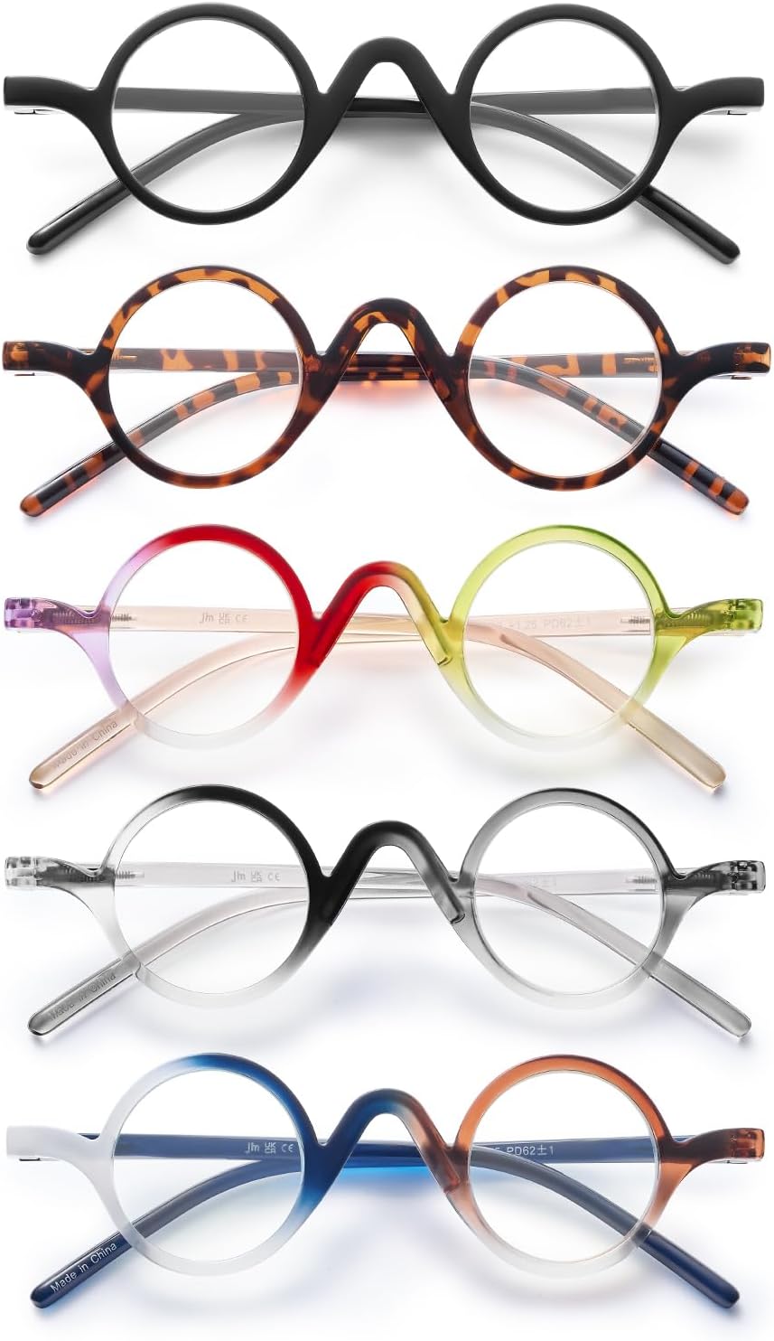 JM 5 Pack Round Reading Glasses for Women Men, Vintage Small Blue Light Blocking Computer Readers with Spring Hinges - Image 2