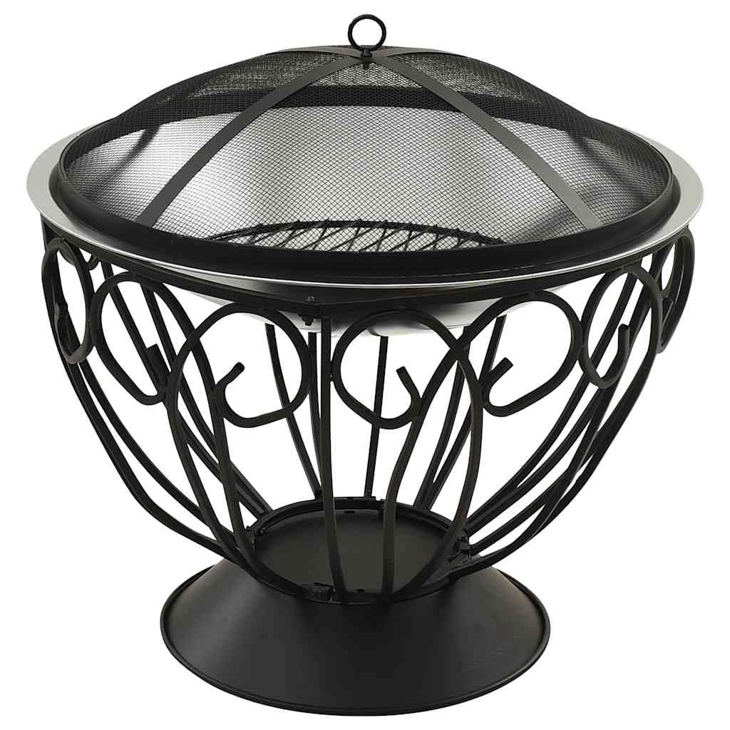 Brasero y parrilla 2 en 1 de acero inoxidable 59 x 59 x 60 cm con protección contra chispas, atizador, parrilla para jardín, terraza y casa, fuente de calor eficiente y práctica experiencia