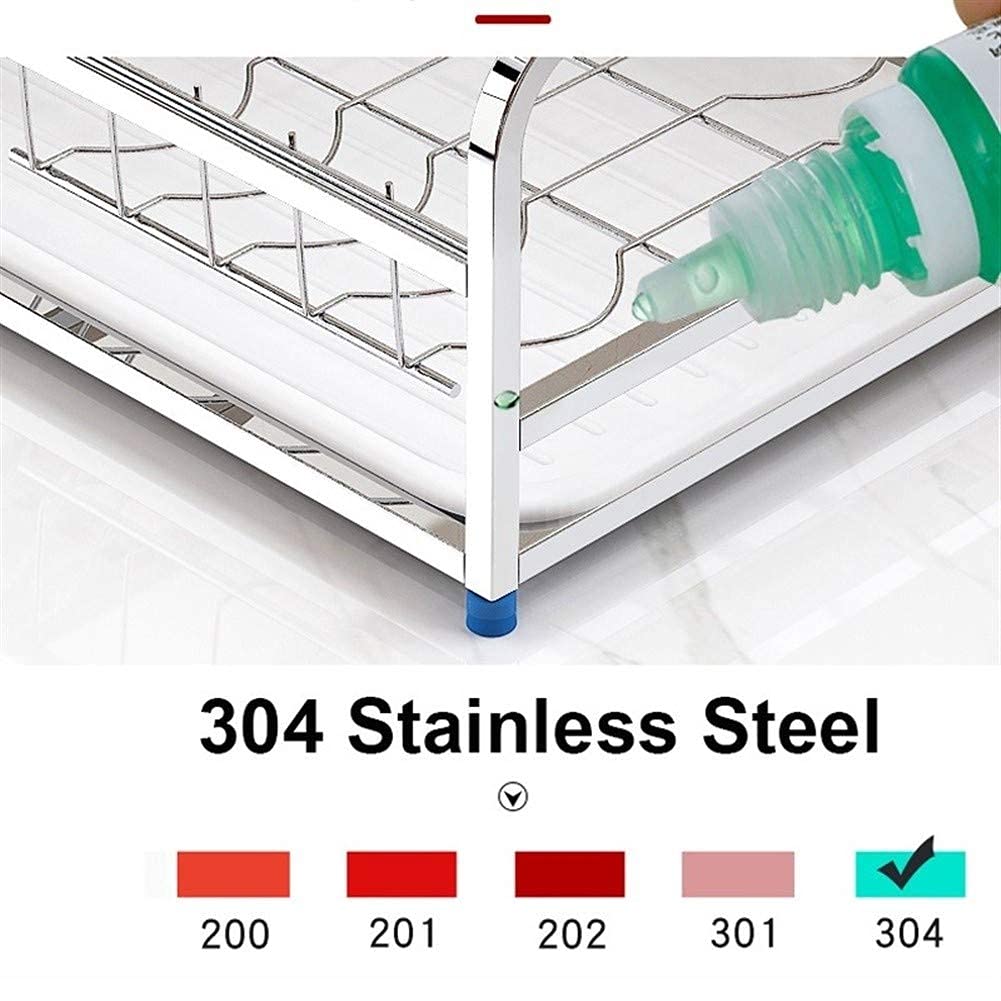 Rejilla para Platos, escurridor de Platos, Rejilla para secar Platos, escurridor de Platos para encimera de Cocina Rejilla para Platos de Acero Inoxidable con Bandeja de Drenaje de