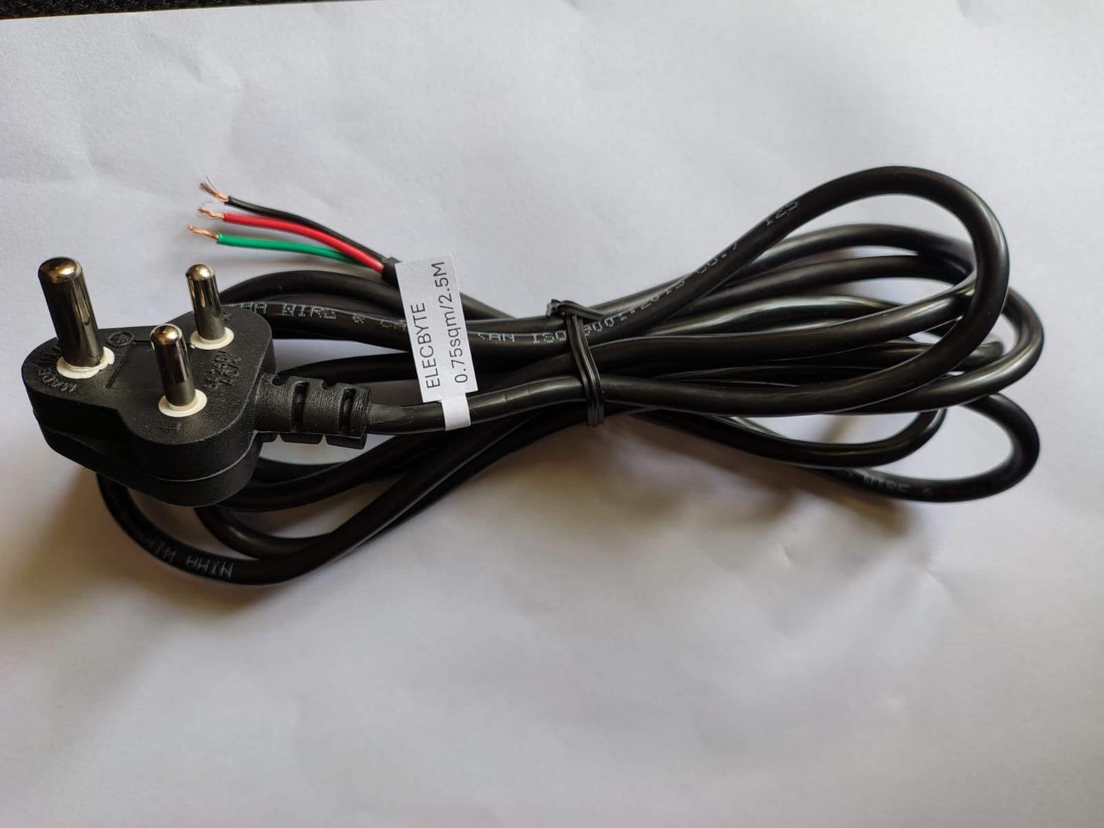 3 Pin 3 Core Power Cord 0.75 sqmm 2.5 Meter Length 6A Indian Plug Open End Pigtail Universal Replacement Cable for Home appliances, PCs, TV and DIY Projects-image-46