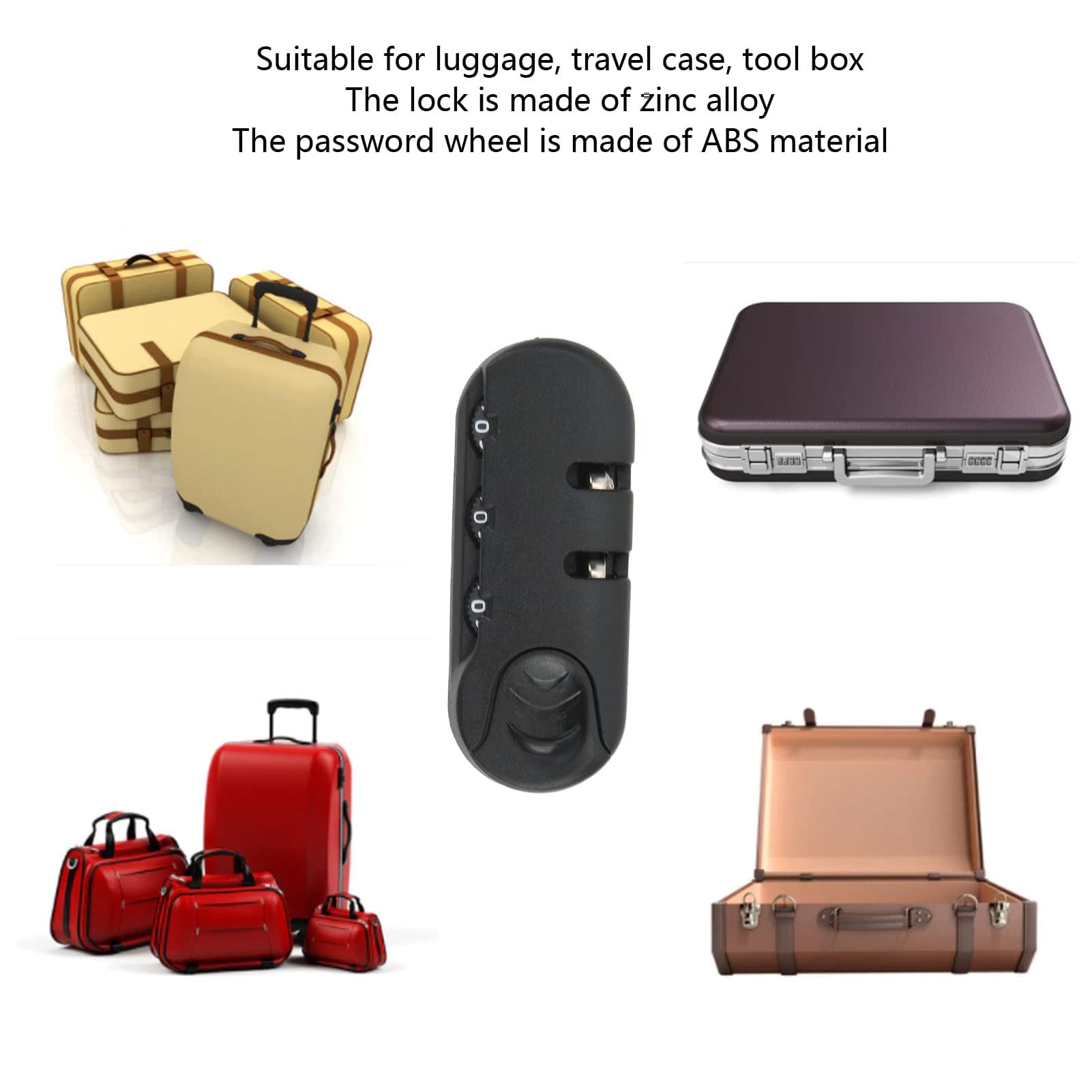 Luggage Password Lock, Luggage Lock Zinc Alloy Catch Black Suitcase Security for Travel