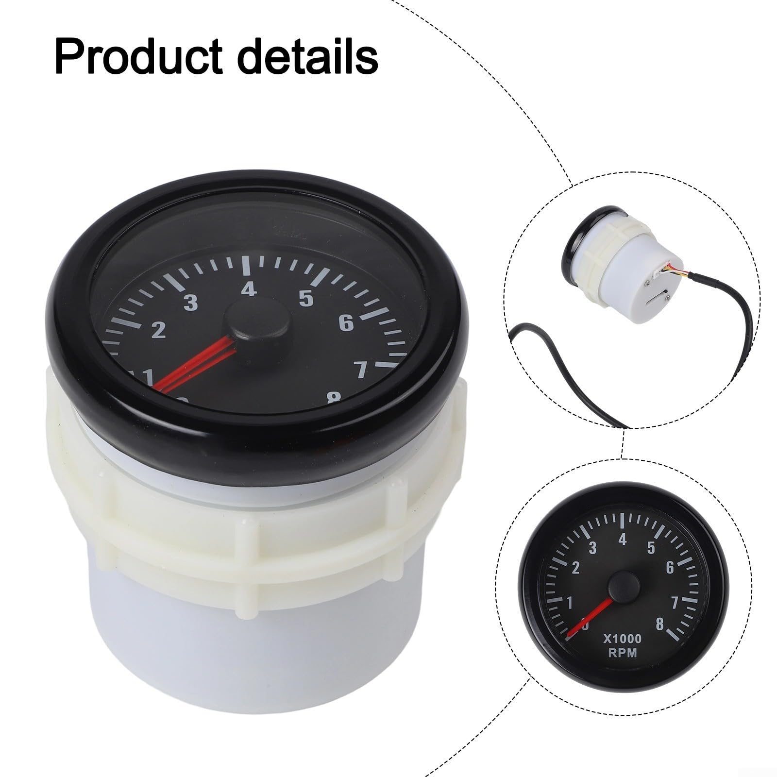 52mm Tachometer 2 08000 RPM Rev Counter Gauge Meter Kit for Petrol Engine 12V