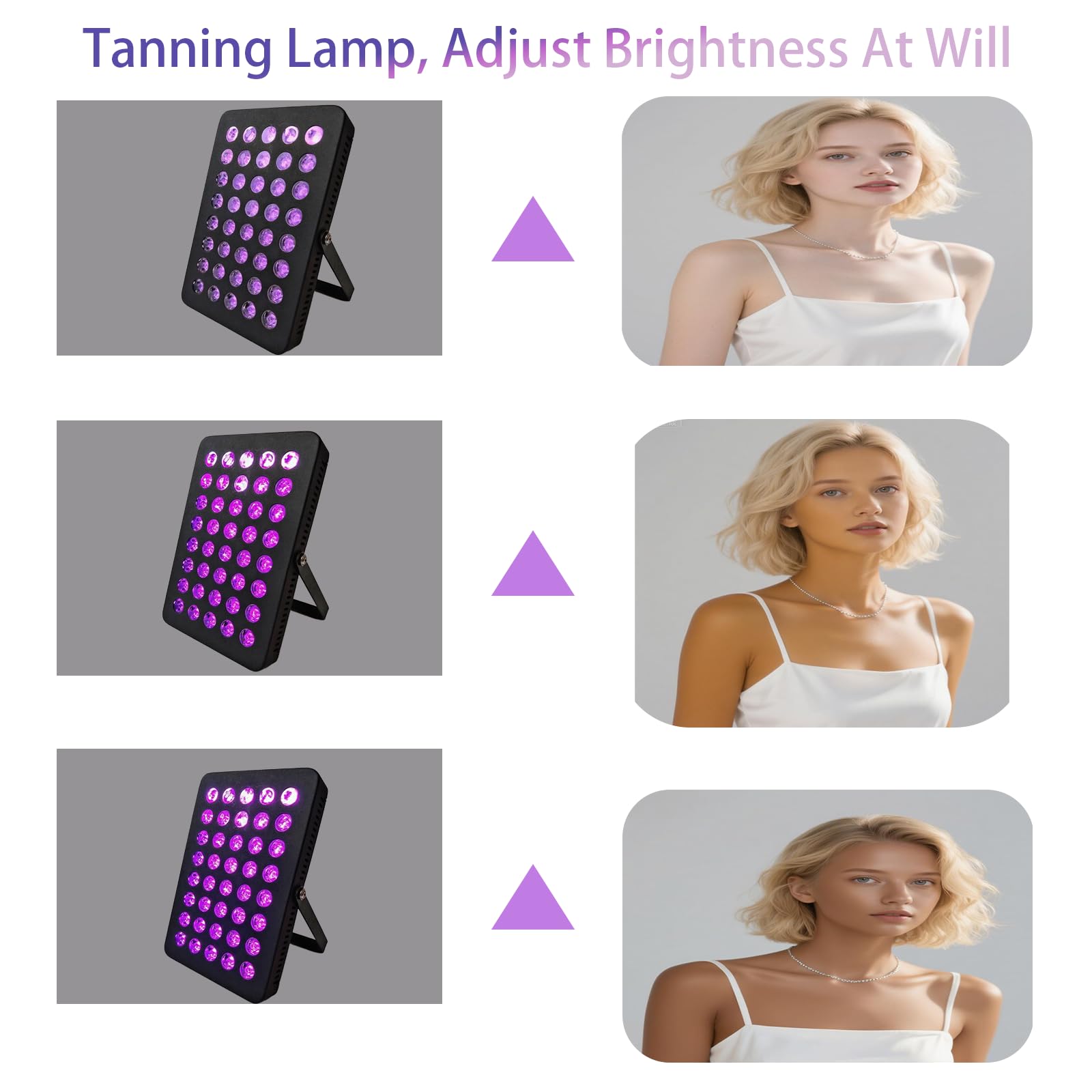 Lampa do opalania i światła terapeutycznego do użytku w pomieszczeniach - 80 W dużej mocy, 40 fioletowych diod LED 395 nm, regulowany zegar jasności, pełne wsparcie mięśni i stawów
