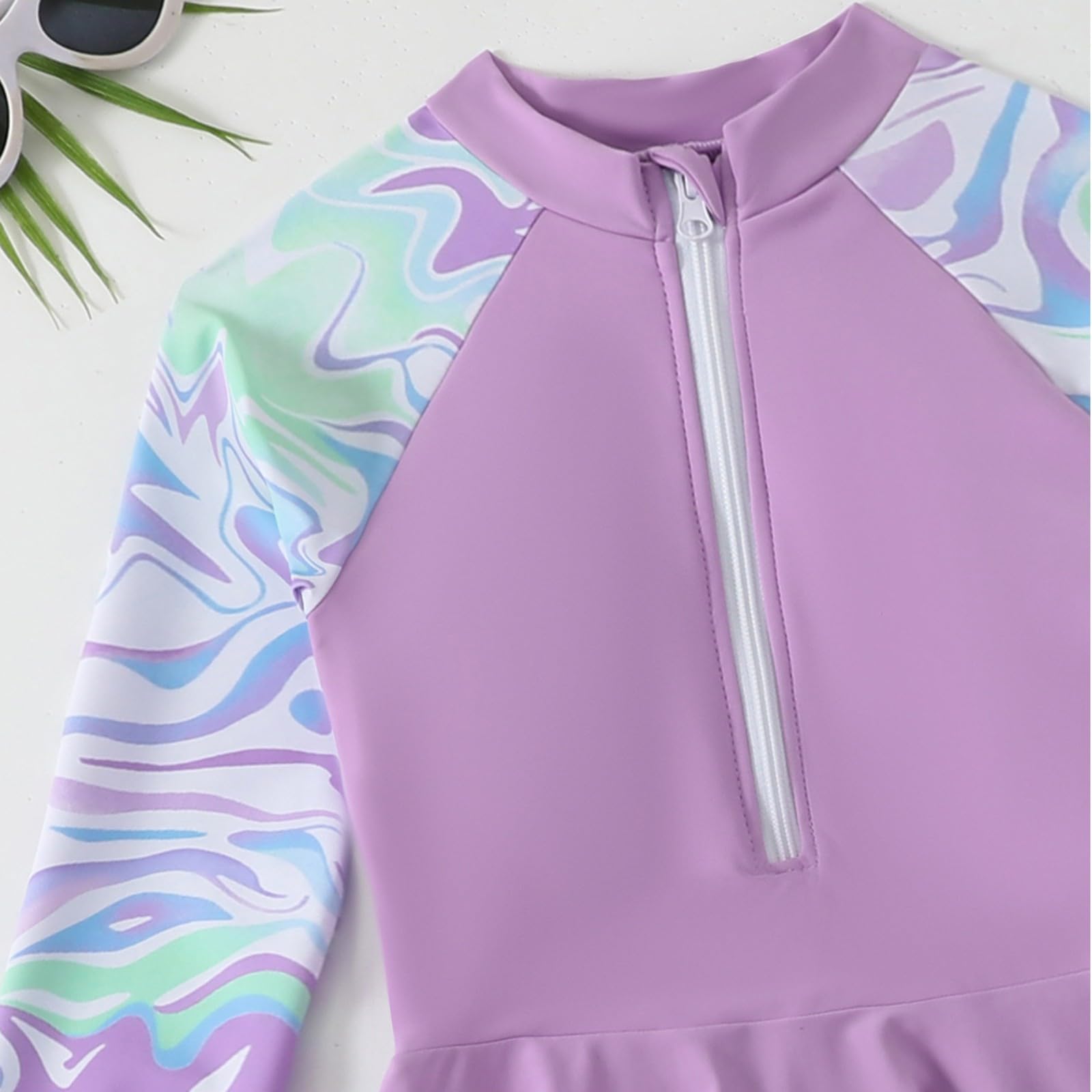 Generico Costume Tre Pezzi Ragazza Manica Lunga Pantaloni Lunghi con Cuffia per Nuoto Mare Piscina Costume Tre Pezzi Bambina Protezione con Design Moderno E Confortevole