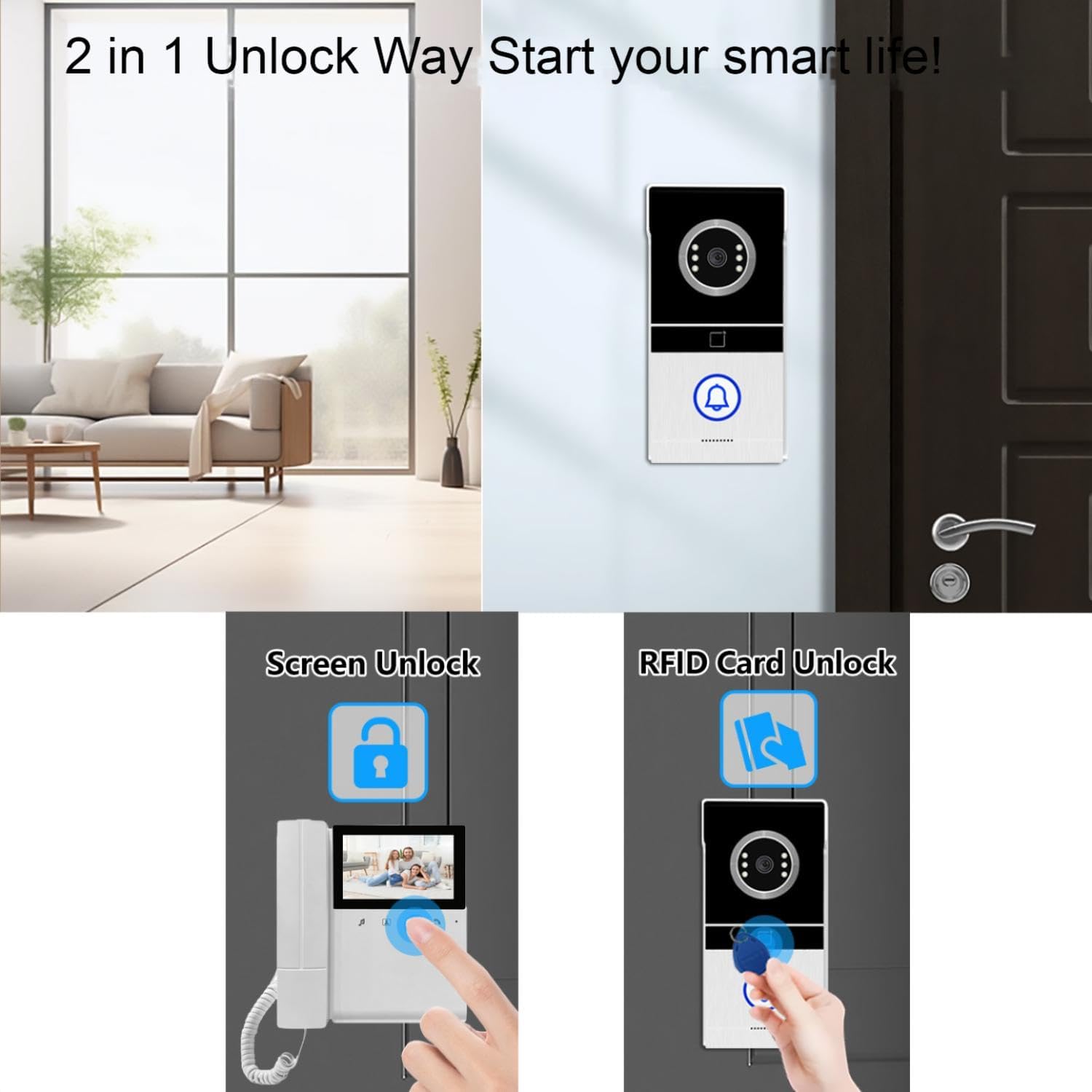 Doorbell Camera with Monitor Kits, Wired Video Intercom System with 4.3 Inches Clear LCD Monitor IR Night Vision Outdoor Camera, Doorphone Telephone Style for Villa Home Office Apartment