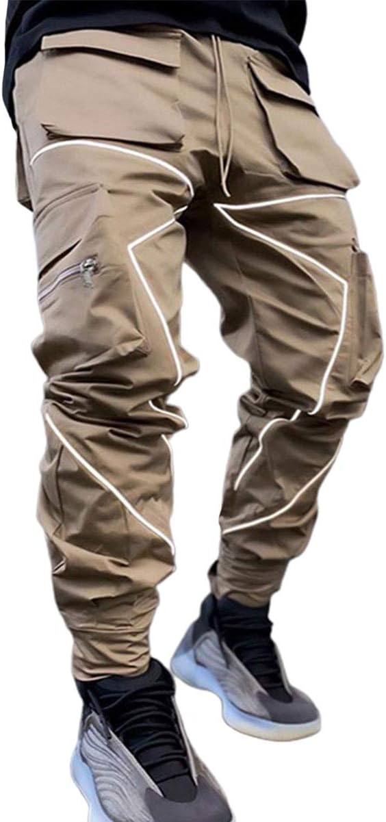 Men's Multi Pocket Fashion Cargo Pants Technical Reflective Jogger Pants
