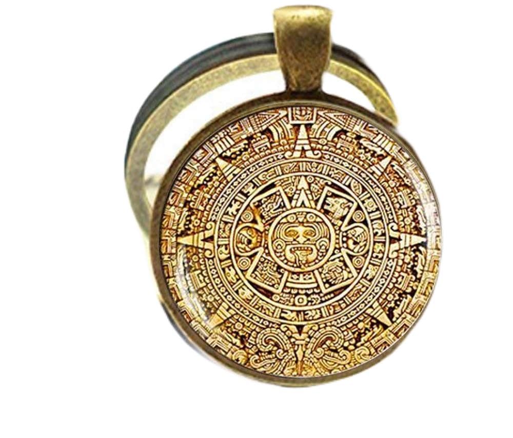 ZHSHQIN Mayan Calendar Keychain Mayan Calendar Jewelry Aztec Calendar Jewelry Mayan Jewelry Glass Dome Jewelry Wicca