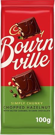 Cadbery Bournville Simply Chunky Dark Chocolate Bar with Chopped Hazelnut and Salted Caramel, 100g Pack of 3