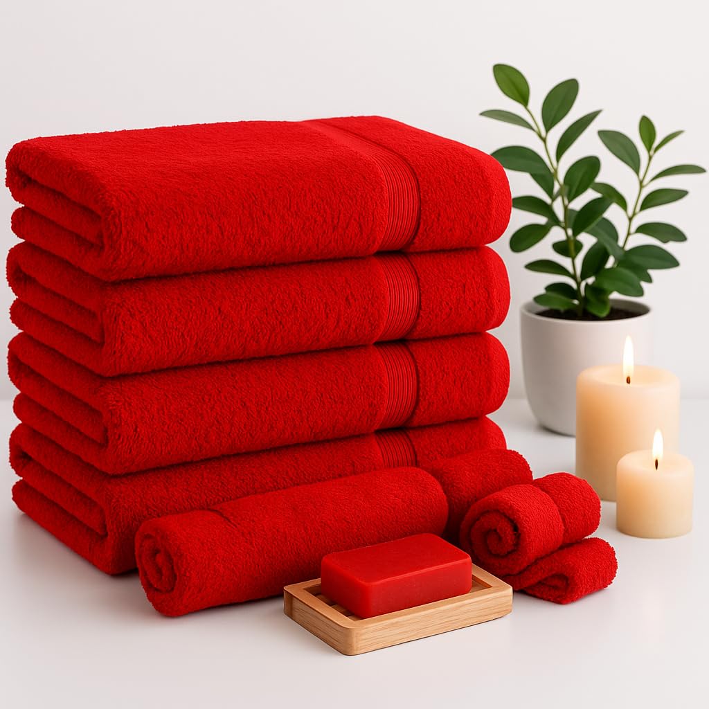 Diamond Tex Egyptian Multicolour Towels - Super Soft Luxury Bath Towels Large - 600 GSM Lint Free Fast Drying Towel for Gym Salon, Spa & Hotel Quality (2, Hot Red)