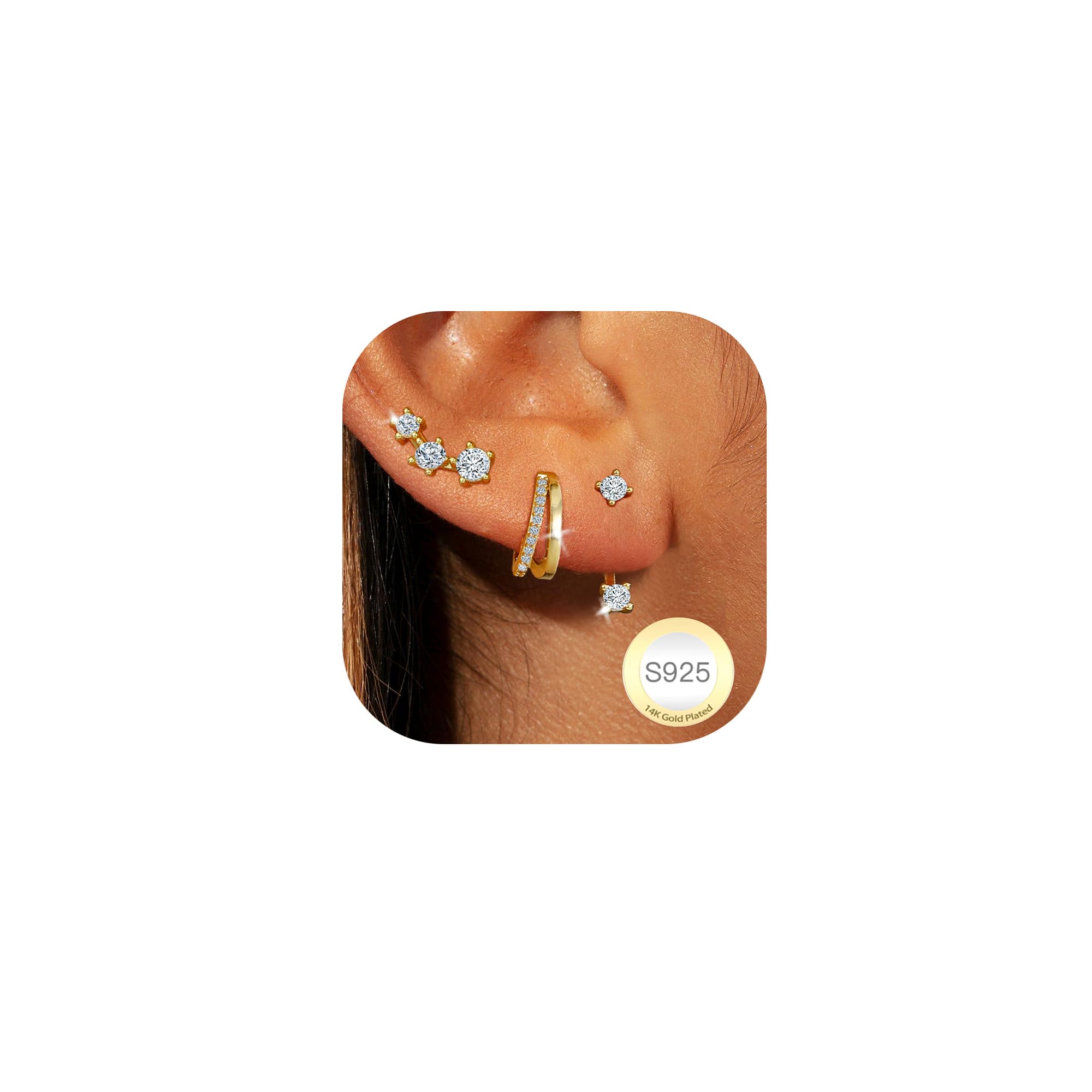 AVOTTO 3 Paar Ohrringe Silber 925 Set für Damen Hypoallergen 14K Gold Ohrring Stacks Silber Creolen Ohrringes Silver Huggies Hoops Earrings Silver Earrings