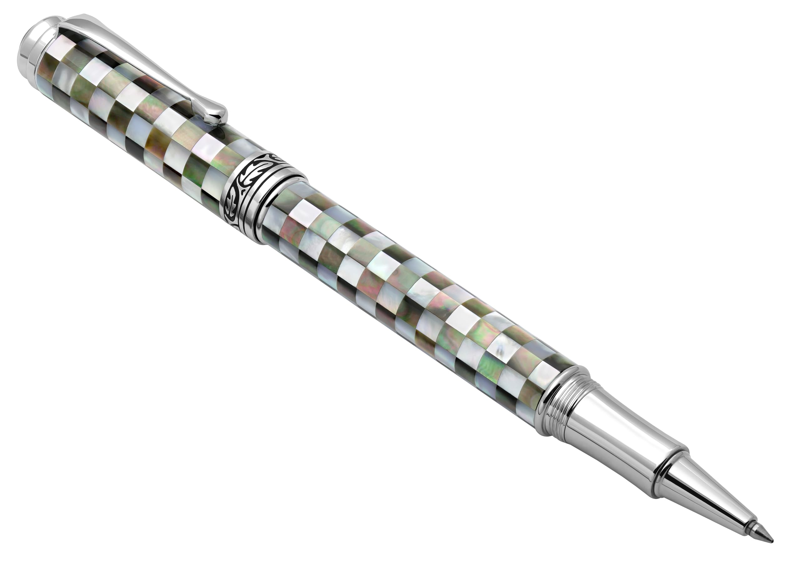 Xezo Stylo roller Maestro Jubilee, pointe fine. Nacre blanche océanique et nacre noire irisée de Tahiti. Édition limitée, seulement 223 pièces fabriquées. Il n'y a pas deux stylos identiques
