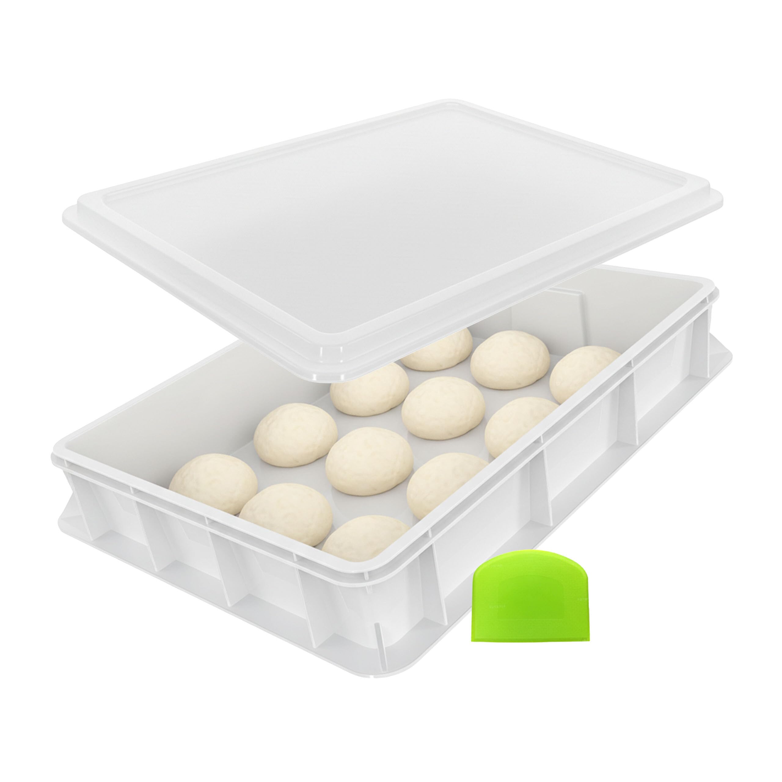 Relaxdays boîte à Boules de pâte avec Couvercle, H x L x P: 13 x 60 x 40 cm, Plastique, empilable, avec spatule, Blanche