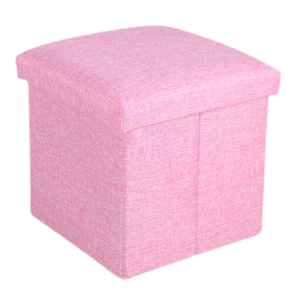 Pouf de rangement pliant rose 30x30x30cm | Petit coffre et repose-pieds