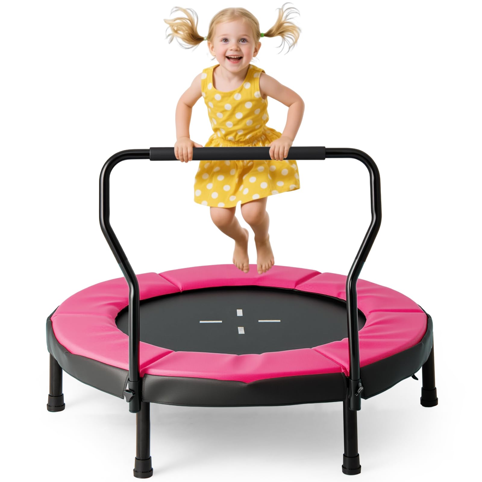 COSTWAY Trampolino Elastico per Bambini, Tappeto Elastico da Interno ed Esterno con Manubrio in Schiuma e Cuscino di Sicurezza, Ideale per Bambini 3-6 Anni, Portata 100 kg