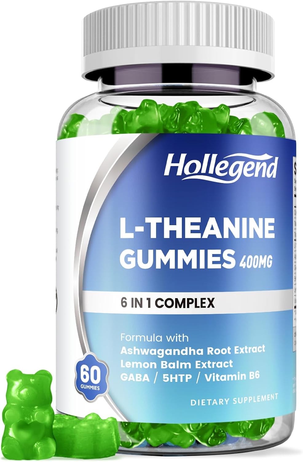 L-Theanine Gummies, l’theanine 400mg with Ashwagandha, GABA, 5HTP,L-Theanine Chewable Supplement for Relax, Zzz & Focus Support, Vegan, Lemon Flavor, 60 Counts