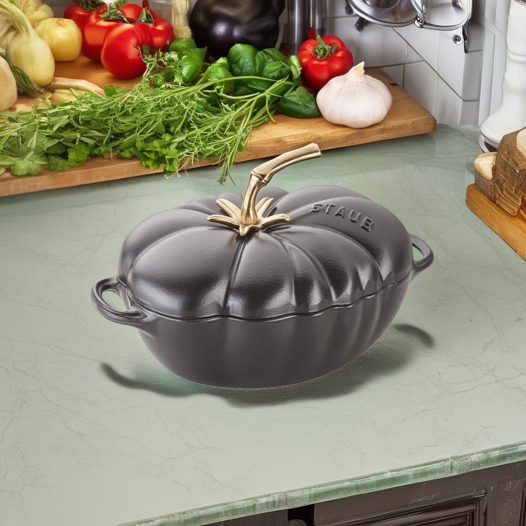 Staub 11712523 Cast Iron Tomato Cocotte, 3-Quart, Matte Black