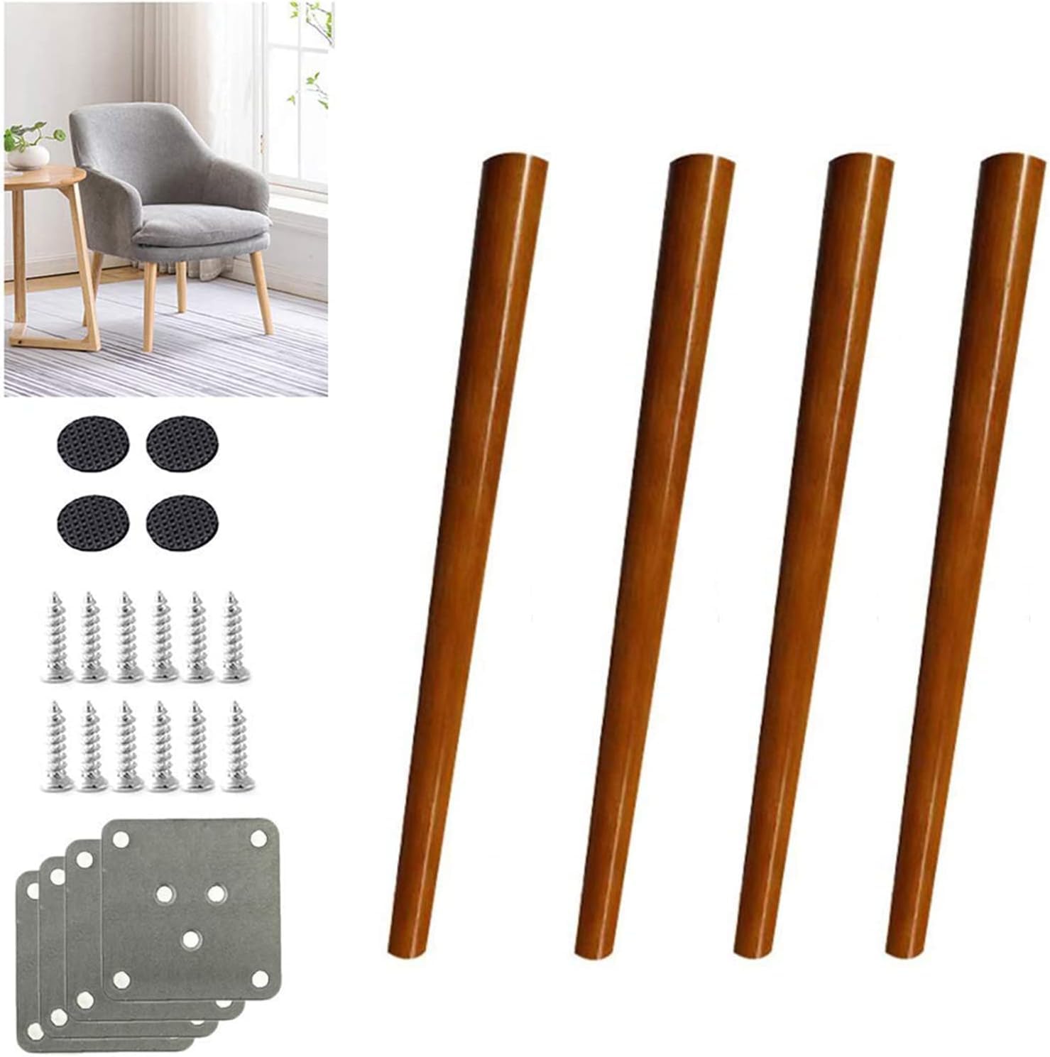 4 Pezzi Gambe per Mobili in Legno Massello, Piedini per Armadi in Rovere, Gambe per Scrivania, Piedini per Tavolo da Pranzo di Ricambio, Gamba per Sedia, Piedini in Piedi, PE, Brown, 50cm/19.7in