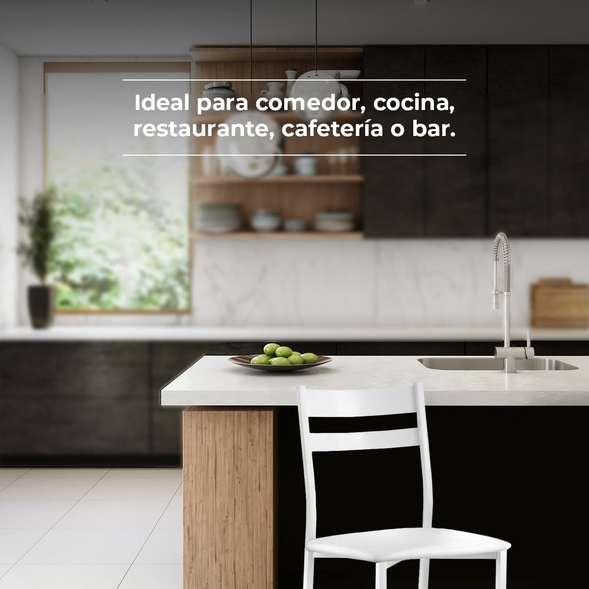 Astimesa - Silla de Comedor o Cocina - Silla de Metal Blanca con Respaldo - Asiento Polipiel en Color Blanco - 38 cm (Ancho) x 45 cm (Alto Asiento) x 85 cm (Alto Total) x 40 cm (Fondo)