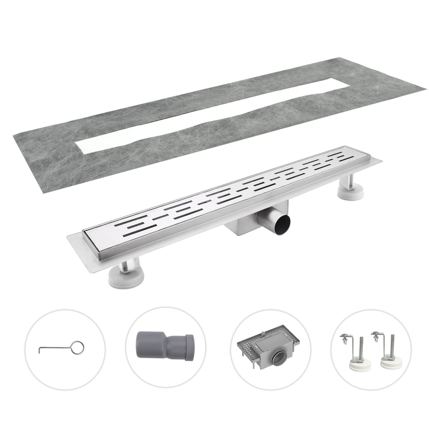 Scarico Doccia a Pavimento, Linee Corte 60 cm, Canalina in Acciaio Inox con Sifone e Filtro