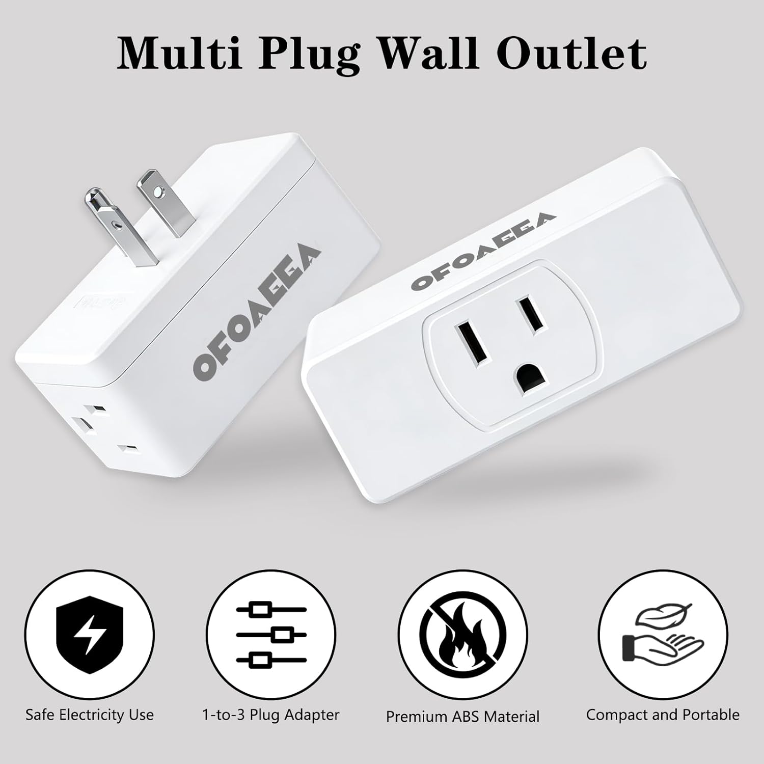 Multi Plug Outlet Extender, 3 Way Plug Adapter, 3 Plug Wall Adapter, 3 Way Wall Outlet Splitter, for Small Multiple Wall Plug Expander Cruise Ship Home Office Dorm, White, 2 Pack