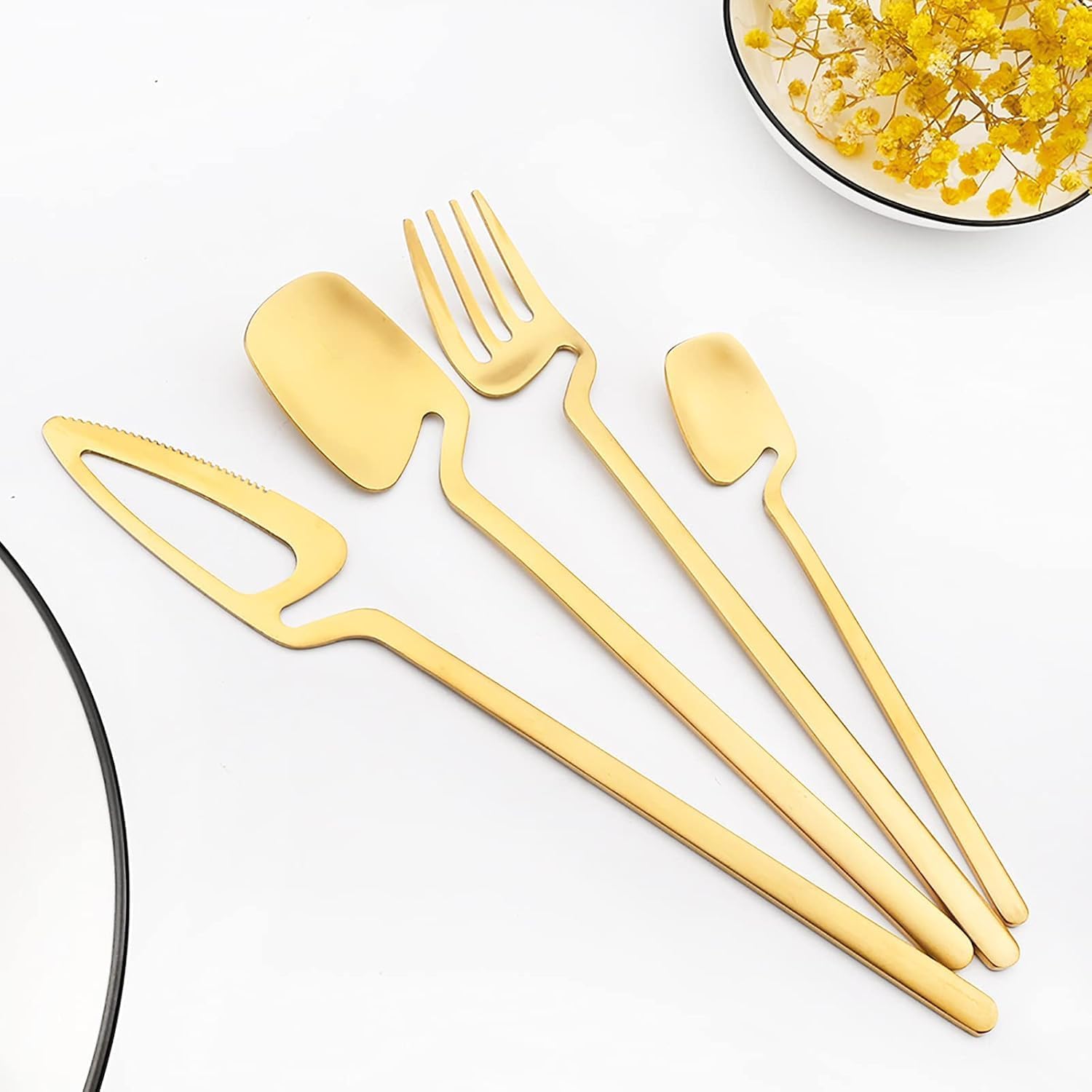 Utensil Set Tableware Cutlery Set Silverware Set Satin Finish Stainless Steel Flatware Set Kitchen Fancy Cutlery Spoon Knife Fork Stock Gift for Wedding, Birthday and Anniversary (Gold)