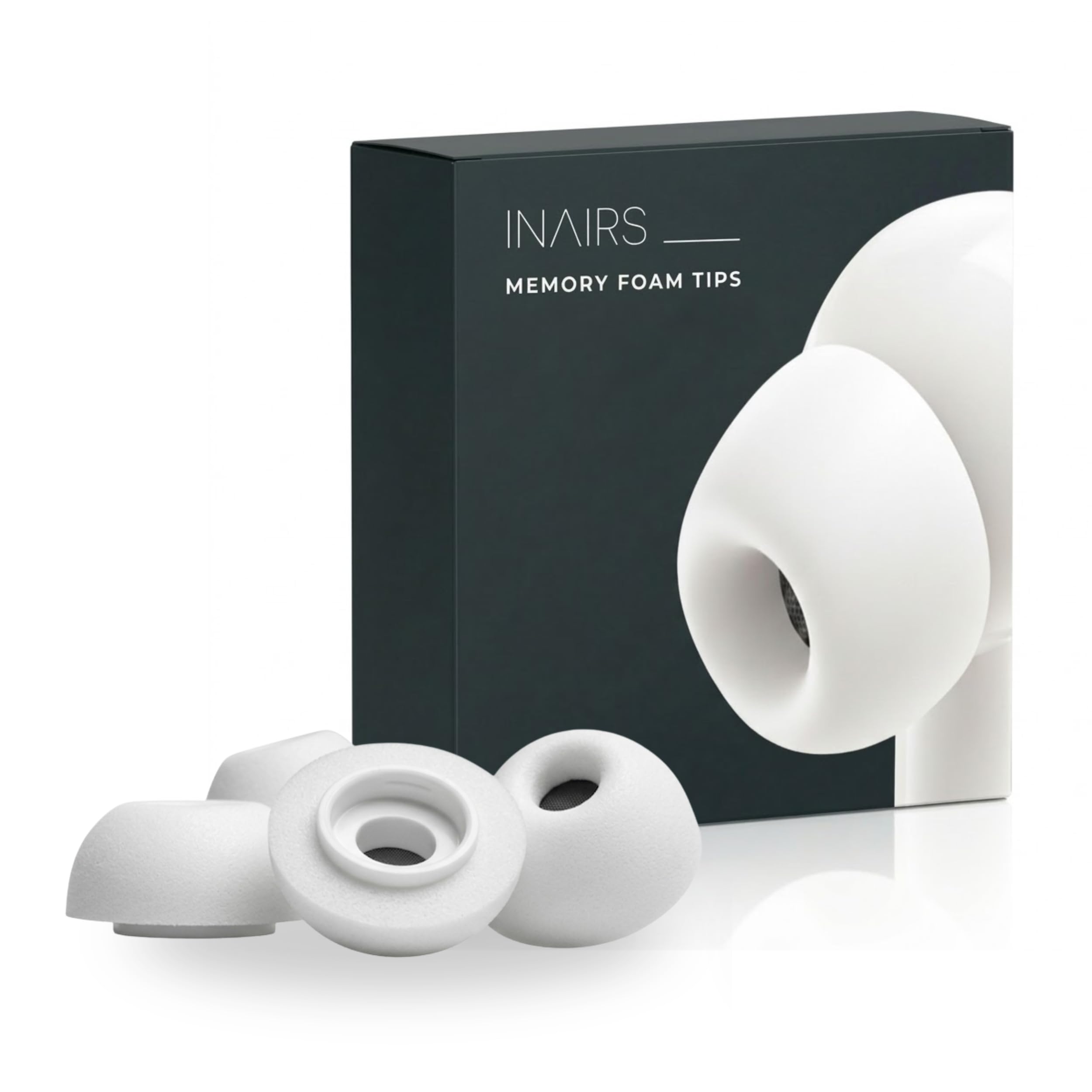 INAIRS Punte in memory foam, compatibili con Apple AirPods Pro (1a e 2a generazione), 5 paia, misura M, bianche, cuscinetti per orecchie per comfort e tenuta sicura