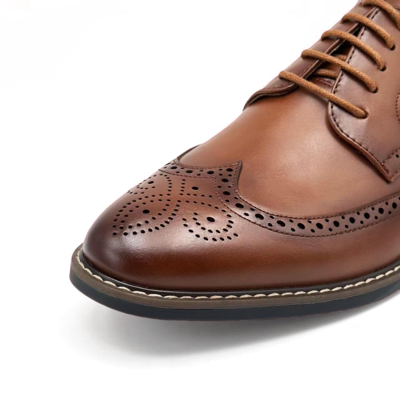 Finishing & Sewing Męskie buty ze szpicem skrzydłowym, klasyczny styl Brogue, sznurowane buty Oxford