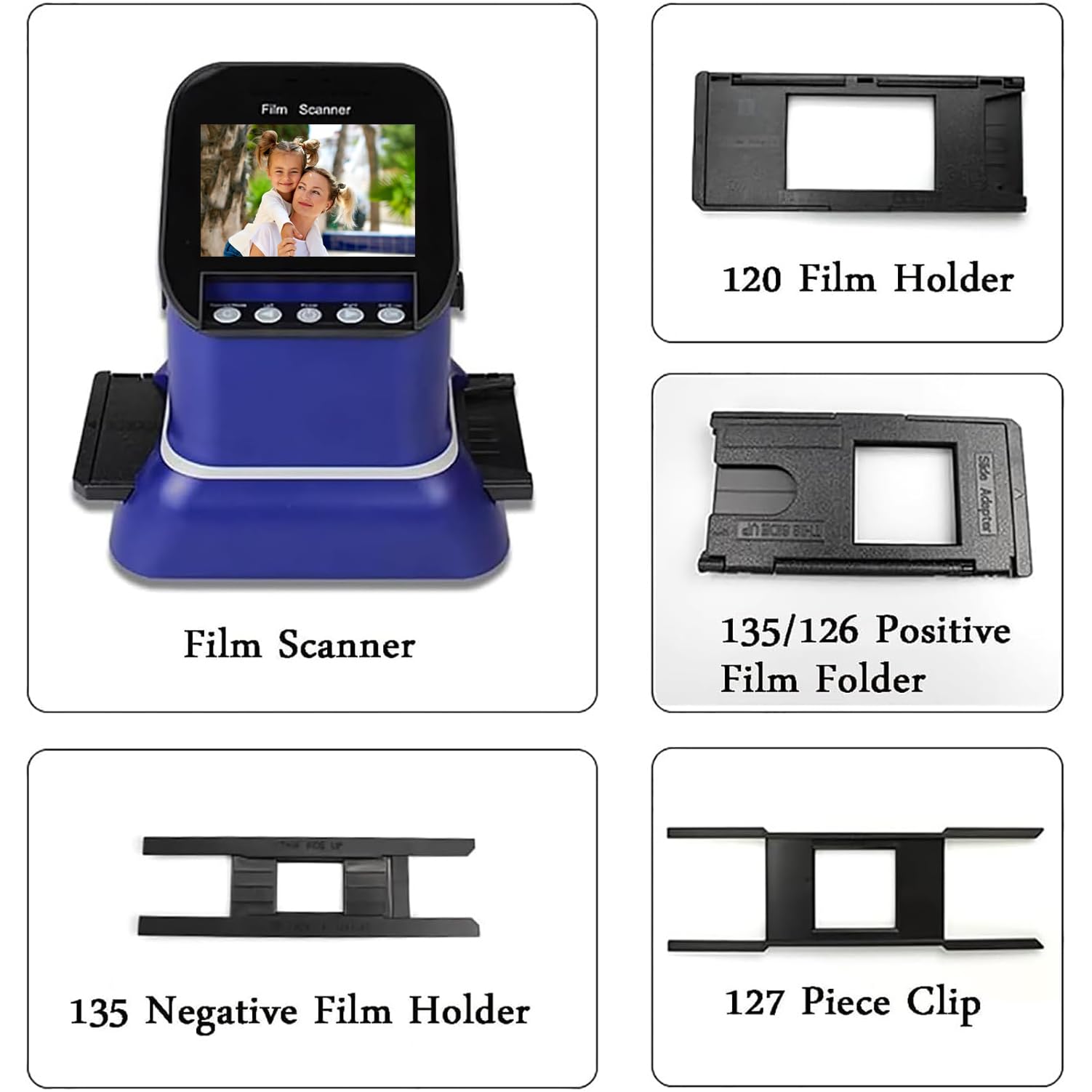 Scanner per pellicole digitali, Scanner per Negativi, Scanner per pellicole digitali con Display LCD, Scanner per Diapositive Compatto, converte Negativi e Diapositive da 35 mm, 135, 126, 127 in JPE