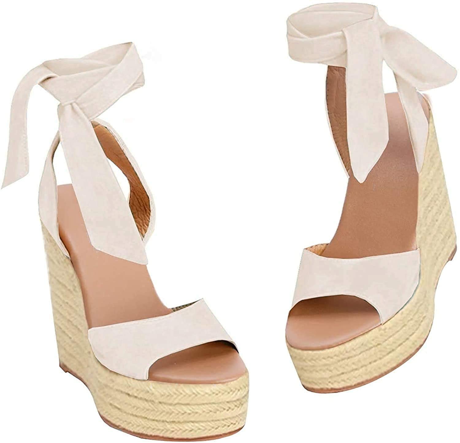 Womens Platform Espadrille Wedges Open Toe High Heel Sandals with Ankle Strap Buckle Up Shoes product thumbnail 3
