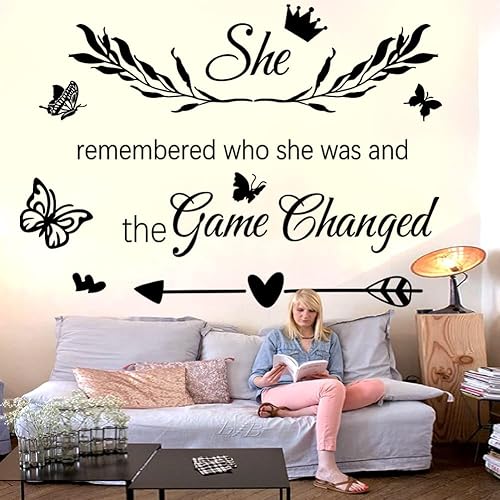 Miniatura 3 de Calcomanías inspiradoras de pared para niñas, con texto en inglés «She Remembered Who She was and the Game Changed» positivo motivacional para