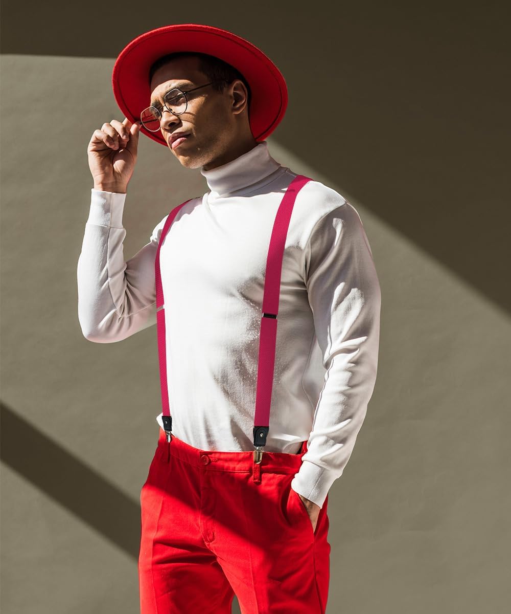 Convertible Suspenders with Interchangeable Clip & Button End Styles, Elastic Y-Back