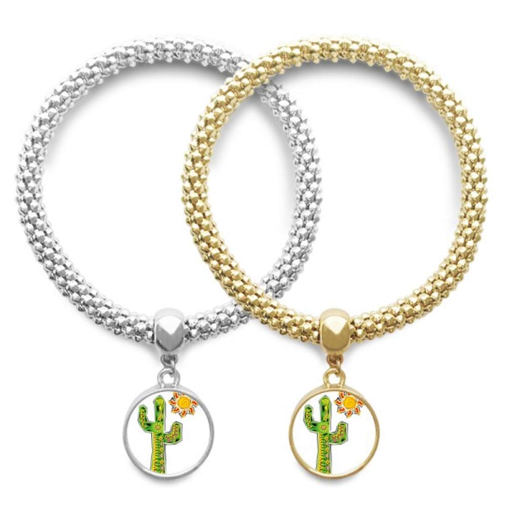 Hand-painted Cactus Mexico Culture Element Lover Bracelet Bangle Pendant Jewelry Couple Chain