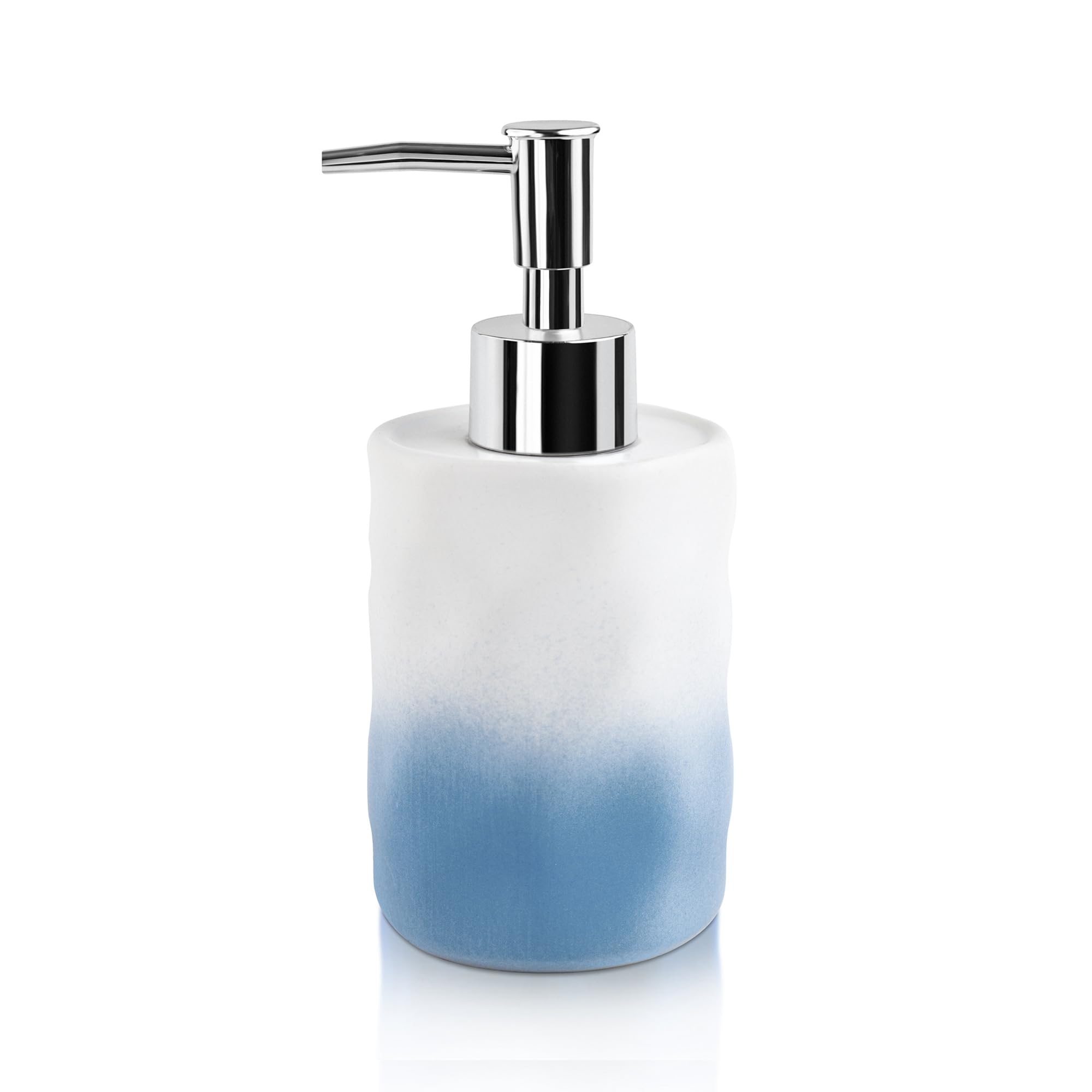 Birch & Co. Ceramic Soap Dispenser For Wash Basin - Handwash Dispenser Bottle - Leak-Proof Design With Silver Glossy BPA-Free Pump, Flowra, Blue,Soapdispenser_Flowra_Blue