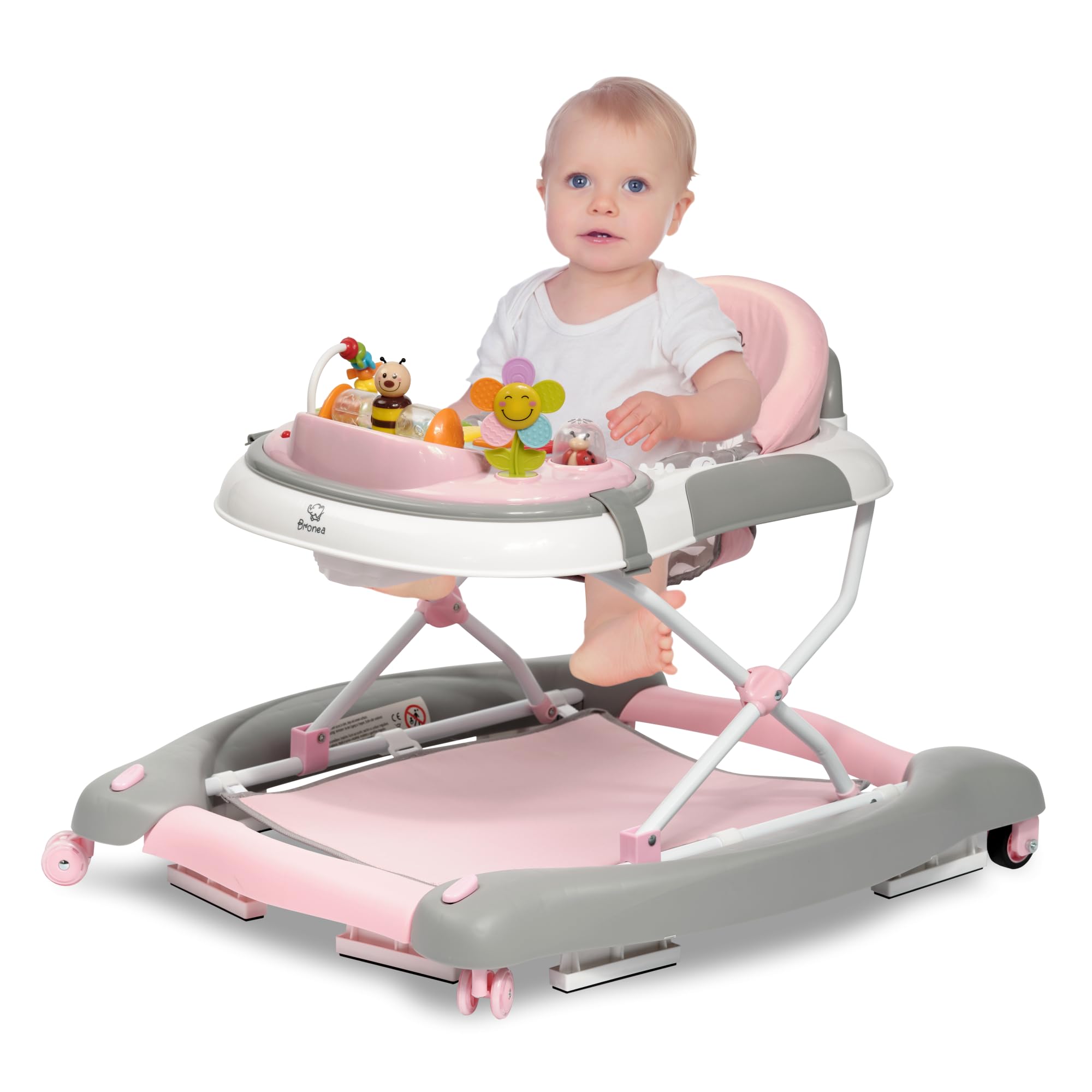 Girello 4-in-1 per Bambini con funzione altalena e pannello di gioco con musica | Regolabile in altezza e pieghevole | Con ruote silenziose e freno