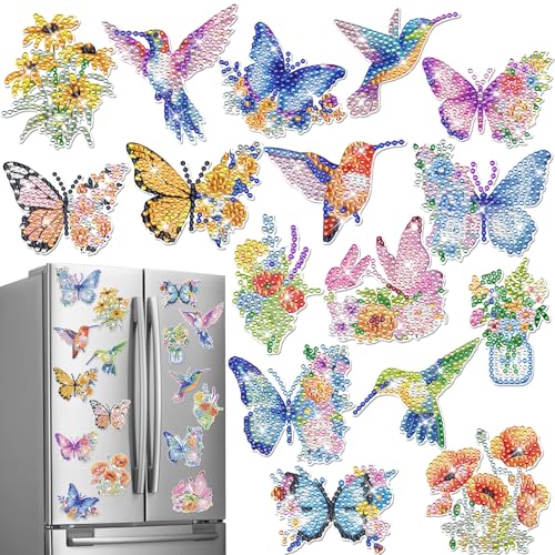 Imanes decorativos para refrigerador con arte de pintura diamante 16 piezas
