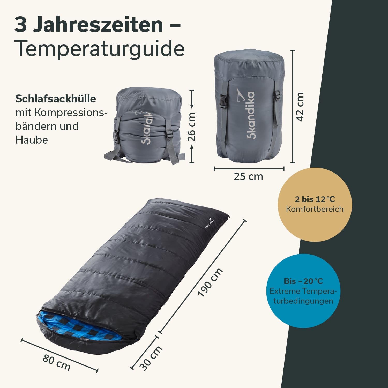 Skandika Dundee śpiwór flanelowy | bawełna, luksusowa jakość, możliwość łączenia ze sobą, podwójny śpiwór, 3 pory roku, do -20°C, 220 x 80 cm / 220 x 160 cm | śpiwór outdoorowy na kemping