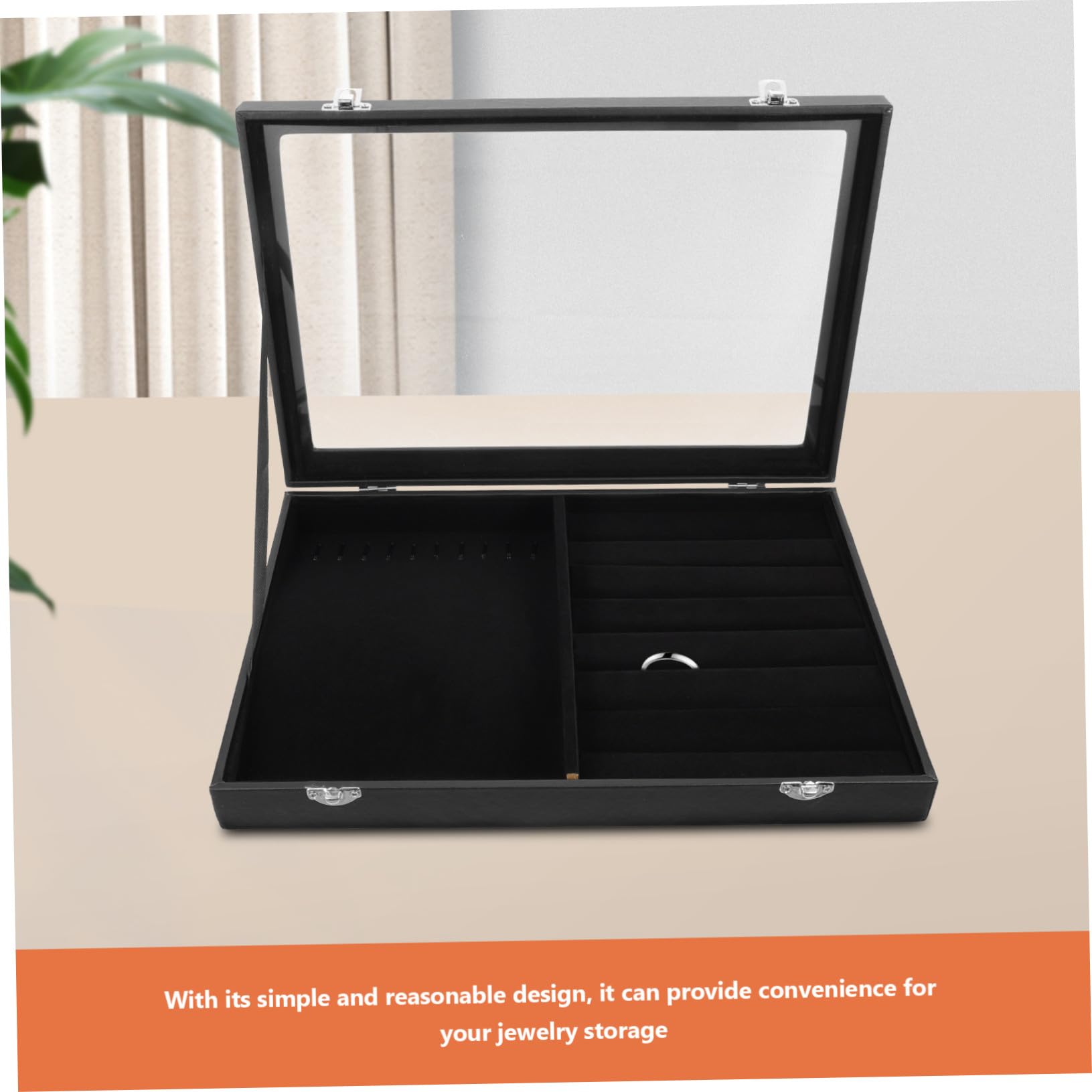 Hemobllo Caja de Almacenamiento de Joyas Negra con Tapa, Organizador de Collares y Anillos de Estilo Simple