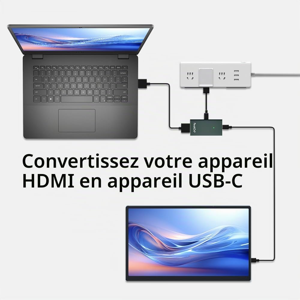 Adaptateur HDMI vers USB C 4K @ 60 Hz, Adaptateur HDMI vers Type C pour XREAL One/Air 2 Pro, Viture Pro/One, RayNeo Air 2s, Lunettes Rokid AR, Moniteur Portable de PS5/4, Xbox, Switch
