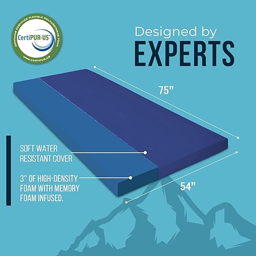 Miniatura 8 de Foamma Colchón de espuma viscoelástica enrollable de 4 x 30 x 75 pulgadas con funda de cremallera resistente al agua, plegable y portátil para