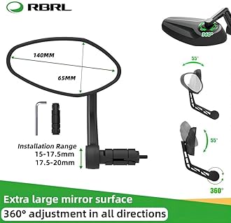 RBRL Bike Mirror Bar End Bike Mirror, Rotatable Bicycle Mirror, Automotive Grade Glass Bike Side Mirrors, Scratch Resistant E-Bike Universal Rearview Mirrors for Mountain bike (Left)
