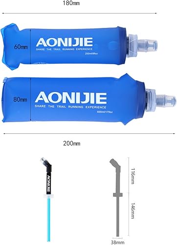 Miniatura 6 de AONIJIE 2 botellas de agua plegables deportivas sin BPA + 2 tapas para popotes de repuesto, tereftala de agua de TPU para refrescos, botella