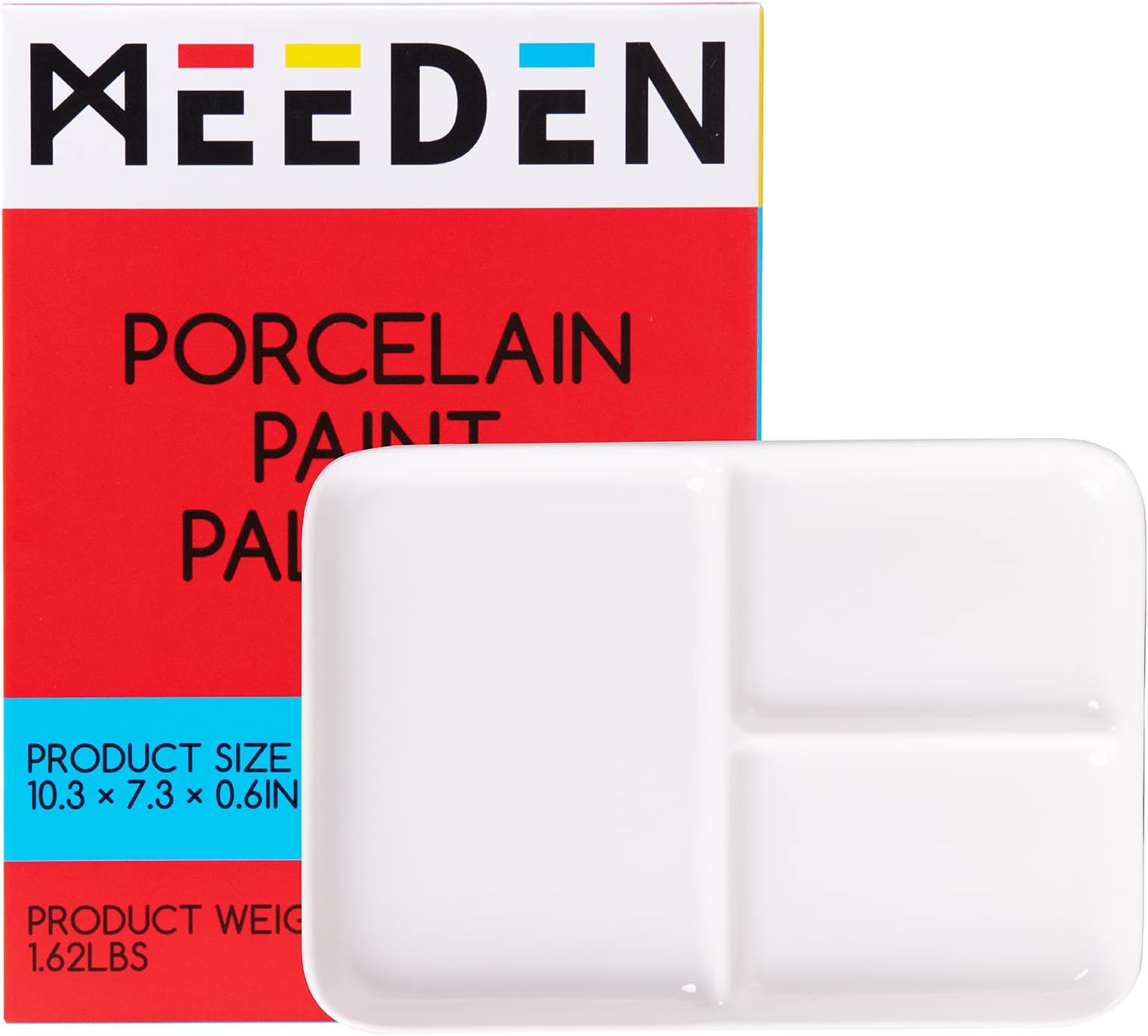 MEEDEN Porcelain Artist Painting Palette, 3-Well Ceramic Watercolor Palette, 26ร18.5 cm Large Studio Artist Porcelain Watercolor Paint Palette, Ceramic Mixing Tray for Watercolor Gouache Painting